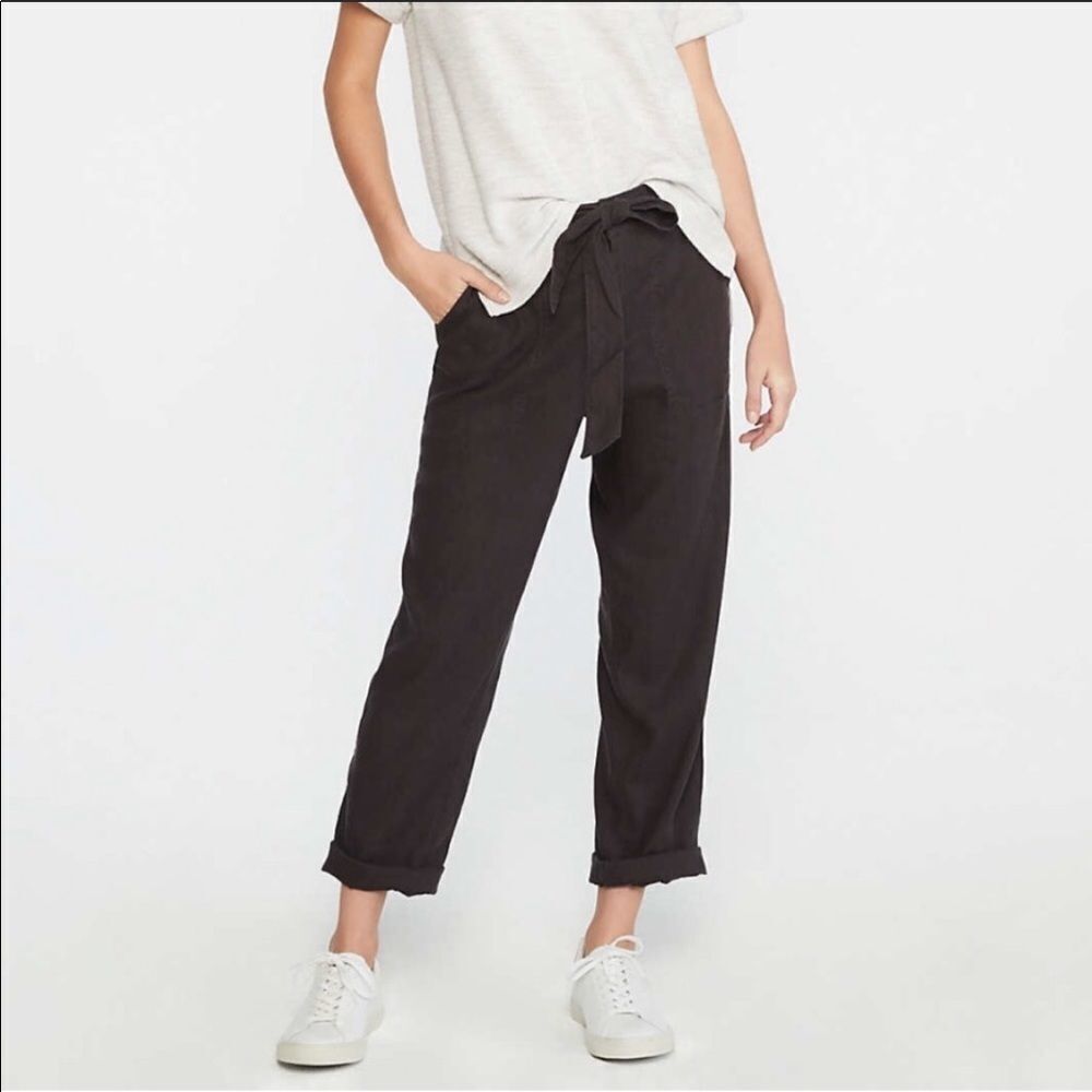 LOU & GREY | Loft Linen Tie Sash Pants Gray Black